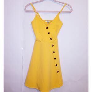 Purple Snow yellow wrap button detail sleeveless vneck smocked back dress Sz Sm